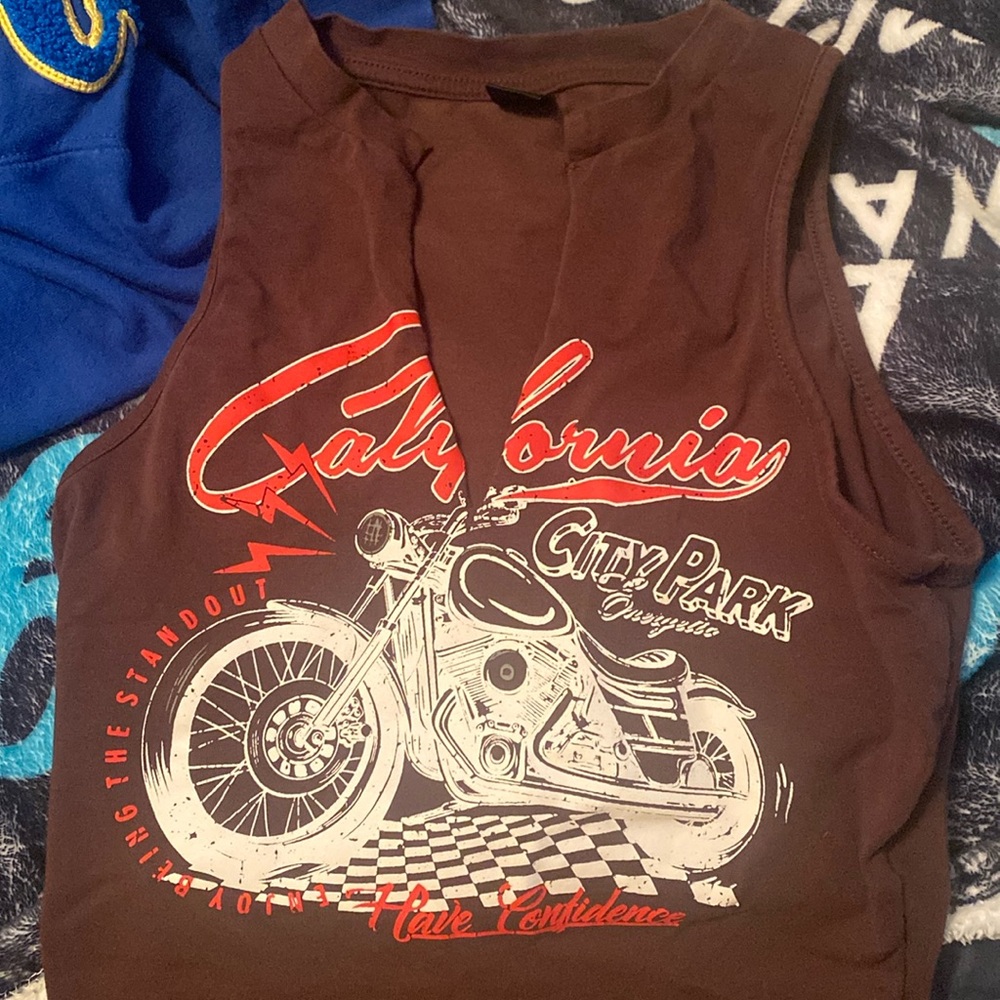 Brown California Graphic Cropped Tank